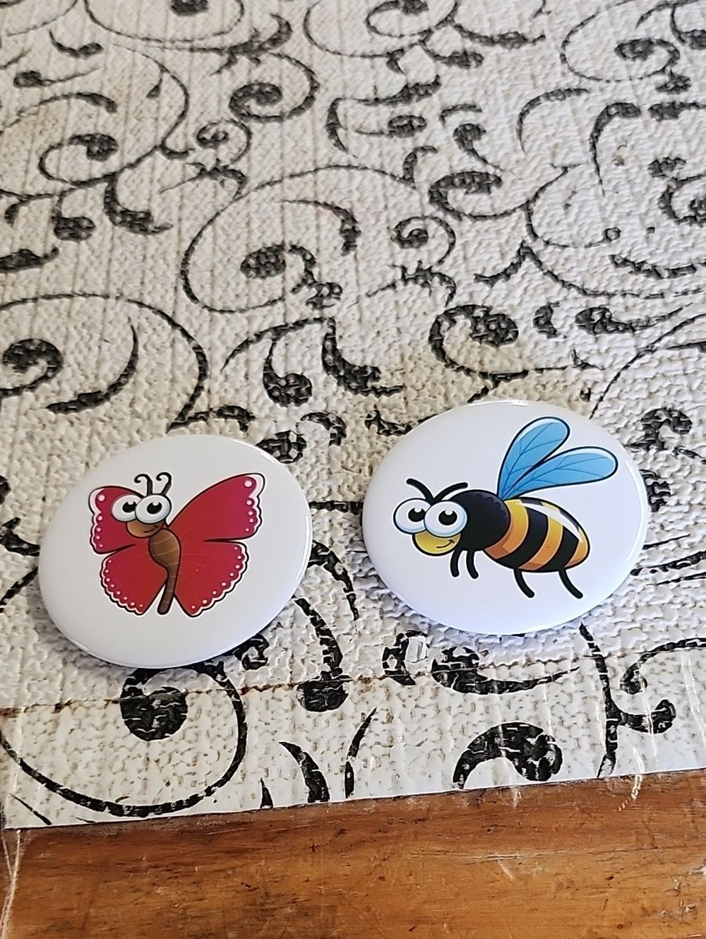 Kids Butterfly and Bee Button Badges